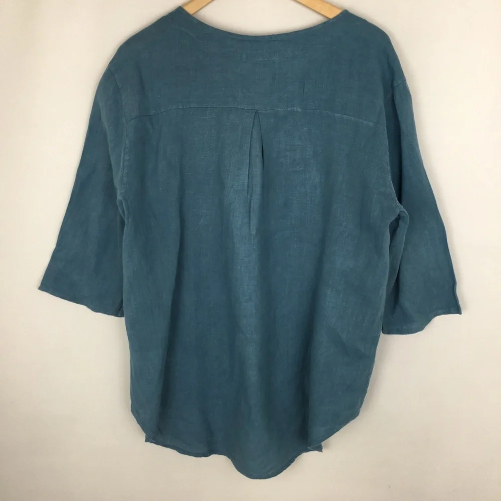 Tempo Paris 100% Linen Tunic Top Blue Women’s M/L Lagenlook - Picture 9 of 12
